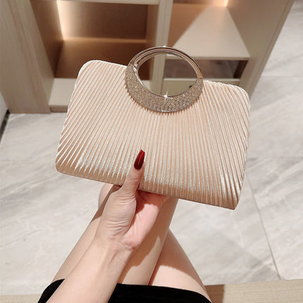 New Pleated Evening Bag Ring Handbag Rhinestone Banquet Hand Bag Gift Bag Party Bag Wedding Chain Bag