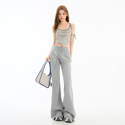 American Style Summer New Lazy Style All-match Tight Waist Slim-fit Slim-fit Loose Mop Pants Casual Micro-horn Sweat Pants for Women