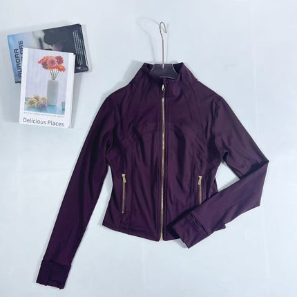 Lulu Yarn Vibration Gold Label Stand Collar Short Jacket Sports Yoga Wear Slimming Sports Jacket for Women