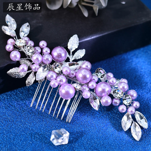 Chenxing European and American Multi-Color Bridal Hair Comb, Hand-Beaded with Sparkling Diamonds, Alloy Hair Accessory, Prom Dress Accessory Cx596