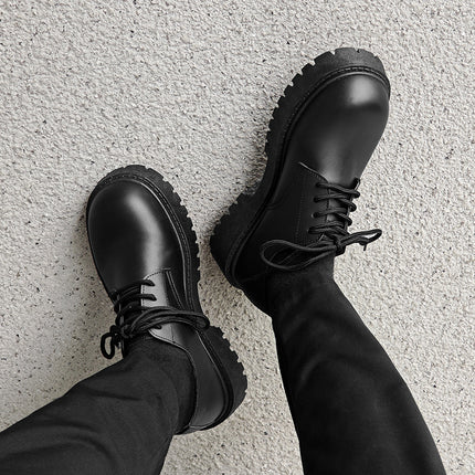 Cross-border plus size men's leather shoes 2024 new autumn niche British casual men's shoes thick bottom increased black big head