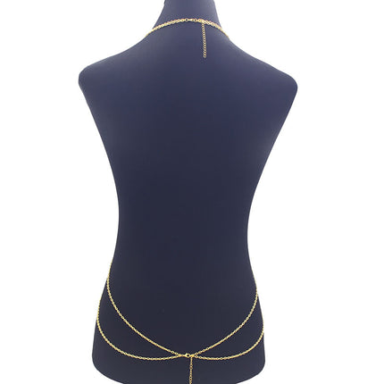 European and American Sexy Metal Geometric Body Chain Women's Bikini Summer Beach Cross Multi-Layer Long Crystal Chest Chain