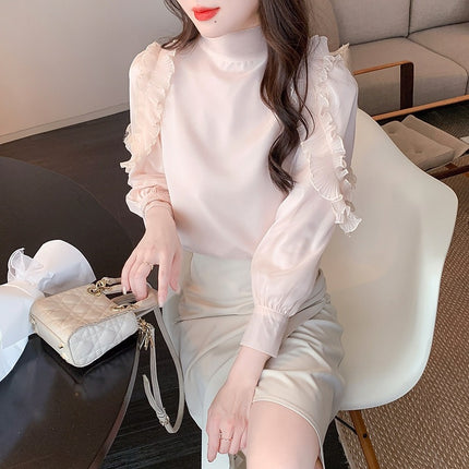 Early Spring 2025 New French Style Cold Design Sense Niche Wear Solid Color Collar Lace Chiffon Shirt