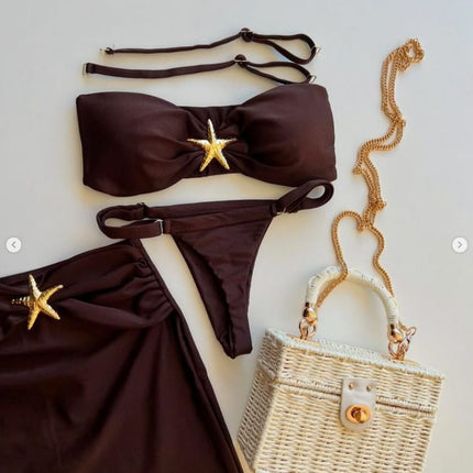 Three-piece Sling 2025 New Bikini European and American Sexy Bikini Solid Color Cross-border Split Swimsuit Bikini