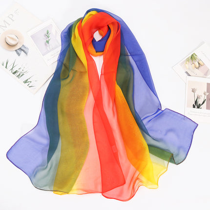 Summer Thin Silk Scarf Soft Breathable Small Qiao Qi Scarf Rainbow Gradient Color Scarf Women's Sunscreen Shawl Etiquette Silk Scarf