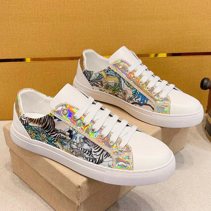 New Breathable White Shoes Lace-up Board Shoes Color-matching Trendy Men's Shoes Show Low-top Fashion Men's Sneakers Explosions