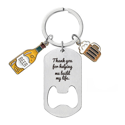 Cross-border Stainless Steel Engraving Metal Keychain Bottle Opener Wine Glass Wine Bottle Birthday Christmas Father's Day Gift