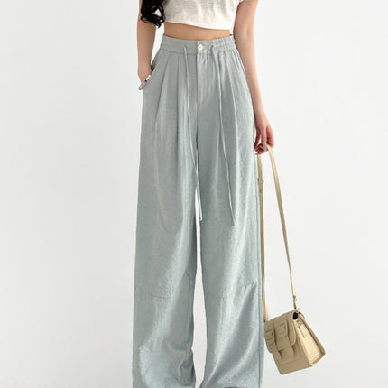 2026 New Style Women's Summer High-Waisted Slimming Casual Loose Straight Ice Silk Drape Wide-Leg Pants