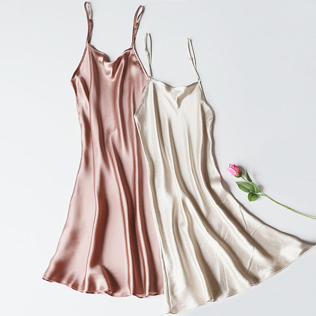 Special Cabinet Style Silk Slip Skirt Pure Mulberry Silk Nightgown Simple Exquisite Petticoat Mid-length Women's dress Solid Color