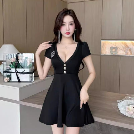 Work Clothes Foot Bath Female Technician New Low-cut Sexy Waist Slim-fit Elegant Slim Dress Night Head Shop Clothes