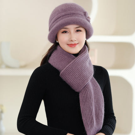 Autumn and winter middle-aged and elderly people hat female mother wool hat fleece-lined cold-proof cotton basin hat grandma old lady knitted hat