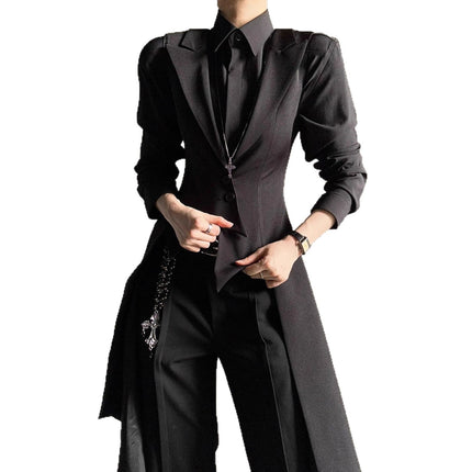 New Neutral Style Suit with Waist and Extended Swallowtail Vest Shirt Slim Suit Gender-Neutral Wear Design