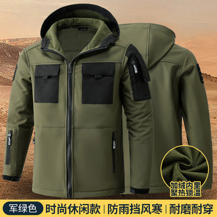 Autumn and Winter Waterproof Work Clothes suit Men's fleece-lined Thickened Charge Clothes Outdoor Labor Protection Cold-proof Windproof Overalls