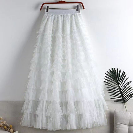 Cross-Border Mesh Patchwork Cake Skirt 2026 Summer New Style Mid-Length Skirt A-Line Long Skirt Puffy Tulle Skirt