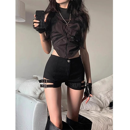 Hot Girl Summer Punk Style Shorts Female Jazz Dance Black Motorcycle High Waist Pole Dance Elastic Hip Hot Pants