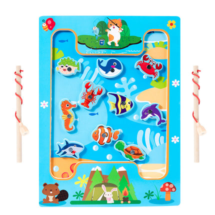 Magnetic Wooden Barrel Marine Fishing Toy Children's Early Education Educational Cognitive Fun Boys and Girls Parent-Child Games