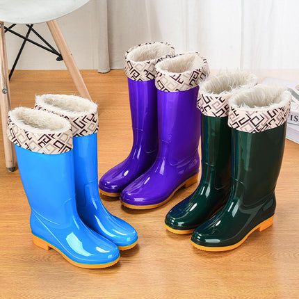 pvc medium-high adult women's rain boots waterproof non-slip women's water shoes outdoor kitchen work warm rain boots wholesale