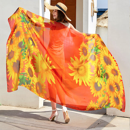 Seaside Sunscreen Silk Scarf Imitation Silk Scarf Spring and Summer Joker High-grade Printed Beach Scarf Silk Scarf Shawl Wholesale