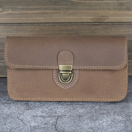 2024 New Crazy Horse Leather Leather Mobile Phone Waist Bag Wearing Belt Horizontal Full Leather Protective Cover Retro Work Bag