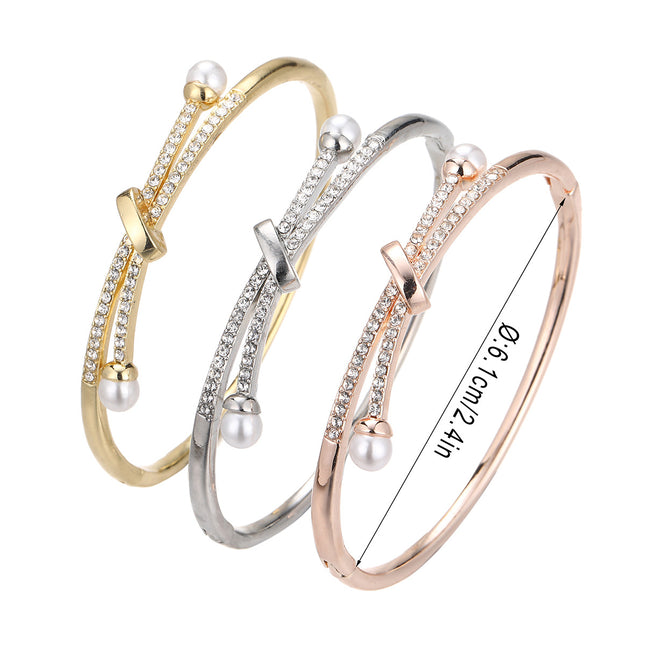 Cross-Border Popular Fashion Classic Zinc Alloy Full Diamond High-End Watch with Women's Open Bracelet Bracelet
