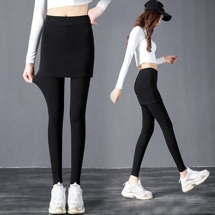 Spring and Autumn Pure Cotton Fake Two-Piece Short Skirt Knitted Leggings Women's Slim Large Size Stretch Trousers Skirt Pencil Pants