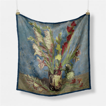 53cm Spring French Van Gogh Oil Painting Series Bottle Phoenix Flower Women's Decorative Small Scarf Silk Scarf Small Square Scarf Wholesale
