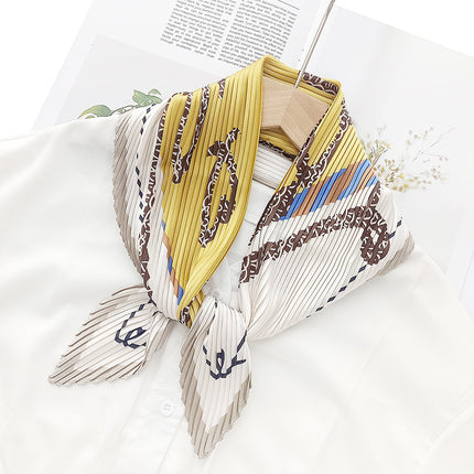 Crumpled Scarf Women's Spring and Summer Elegant Printed Diamond Scarf Korean Style Professional Small Scarf All-match Decorative Thin Scarf