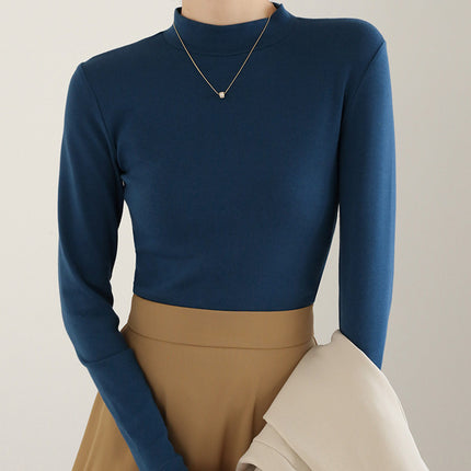 Bottoming Shirt T-Shirt Bottoming Fashion T-Shirt Bottoming Shirt Versatile Top 2025 New Slimming Look Mid-Collar Pure Color High Collar