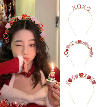 Valentine's Day Love Shape Hairband Hairpin Alloy Crystal Headband Hair Accessories pink Sweet Side Clip New Year Gift