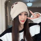Checkerboard beanie - beige / Head circumference (52cm-59cm)