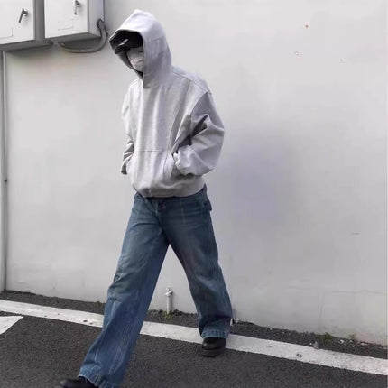 American Retro Splicing Deconstructed Cleanfit Gray Hooded Sweatshirt Simple High-End Silhouette Short Hoodie for Men