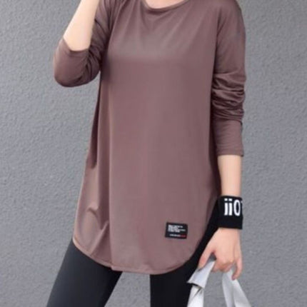 Mid-Length Hip-Covering Running Trendy Fitness Clothing Women's Tops Loose Belly-Covering Quick-Drying Yoga Large Size Spring and Autumn Clothing
