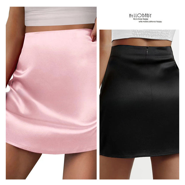 Cross-Border Amazon New Satin Skirt Women's Mini A-Line Skirt Pleated Skirt High Waist Satin Skirt