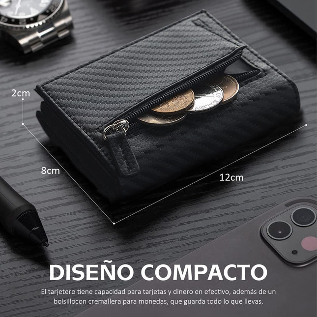 Factory wholesale anti-theft brush rfid carbon fiber tri-fold wallet men's aluminum alloy credit card box automatic card holder