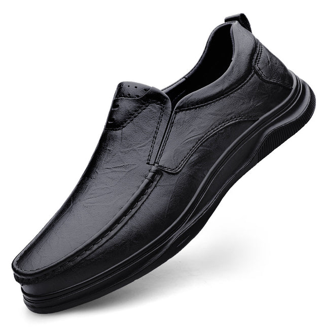 Men's Business Leather Shoes, First-Layer Cowhide, Comfortable Slip-On Soft Leather, Velvet, Thickened Warm Cotton Shoes, Middle-Aged Leather Shoes
