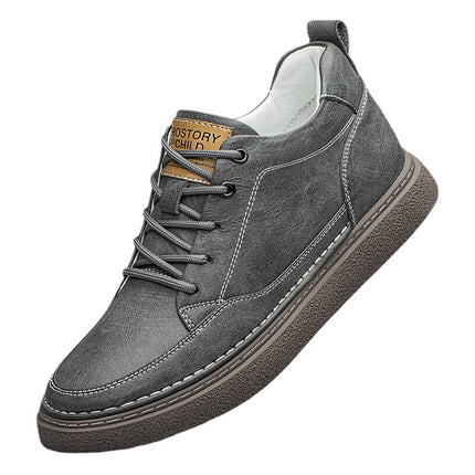 Men's Shoes Spring New Mid-top Winter Sports Casual Board Shoes Teenager Black Leather Shoes Increased 8cm Trendy Shoes