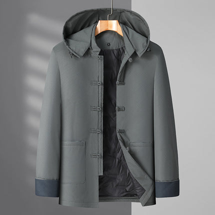 New Chinese Style Tang Suit White Duck Down Jacket Men's Autumn and Winter Buckle Coat Mid-length fleece-lined Warm Winter Clothes