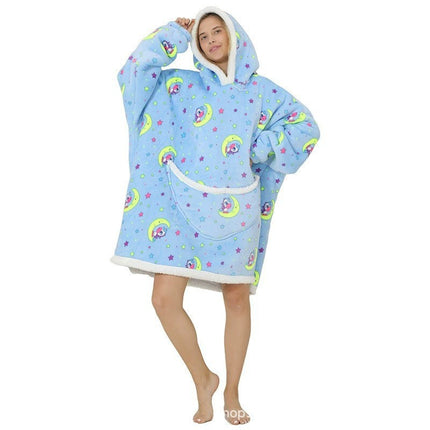 Parent-Child Composite Cold-Proof Clothing Lazy Tv Blanket Thickened Home Wear Outdoor Mid-Length Pajamas Flannel Robe