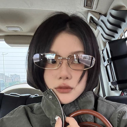 European and American Fashion Metal Frame Water silver Sunglasses Women's Distinctive Street Shoot Concave Style Hot Girl Face Shown Small Retro Sunglasses