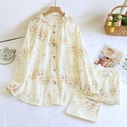 A variety of pure cotton chest pad month clothing spring and autumn crepe postpartum nursing suit long sleeve nursing loose two-piece women's set