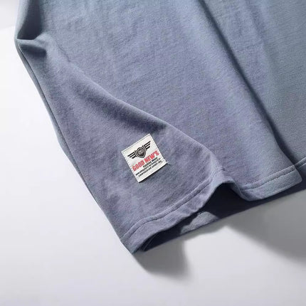 Simple trend 220 grams of technology sanding heavy industry wash cotton solid color round neck pullover base shirt lovers short sleeve