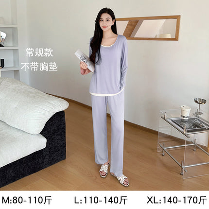 Pajamas for Women Autum Modal with Breast Pads Long-Sleeved Sexy Suit Large Size Loose and Cute Outer Wear Spring and Autum Home Clothes