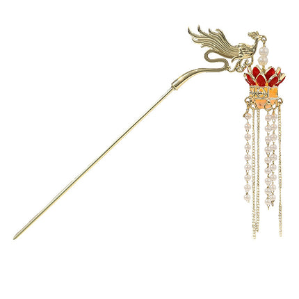 Antique Tassel Hairpin Luminous Lantern Hairpin Metal Phoenix Palace Fairy Style Headwear Daily All-match Hair Accessories for Women