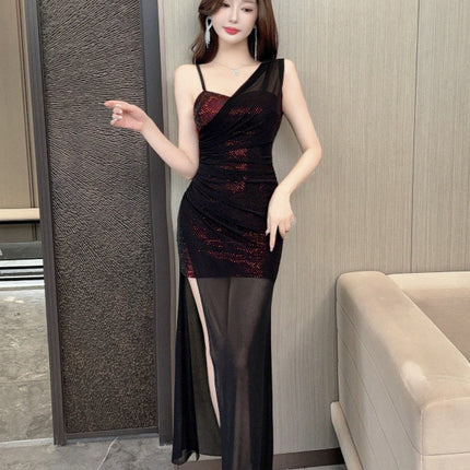 One-Shoulder Evening Dress 9333 Nightclub Sexy Dress Slimming Look Elegant Foot Bath Massage Technician Work Clothes