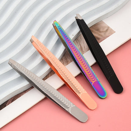 High Precision Fish Eyebrow Clip Tweezers Eyebrow Clip Fake Pancreatic Hair Tweezers Beauty Makeup Tools Black Mirror Light 1.2 Oblique