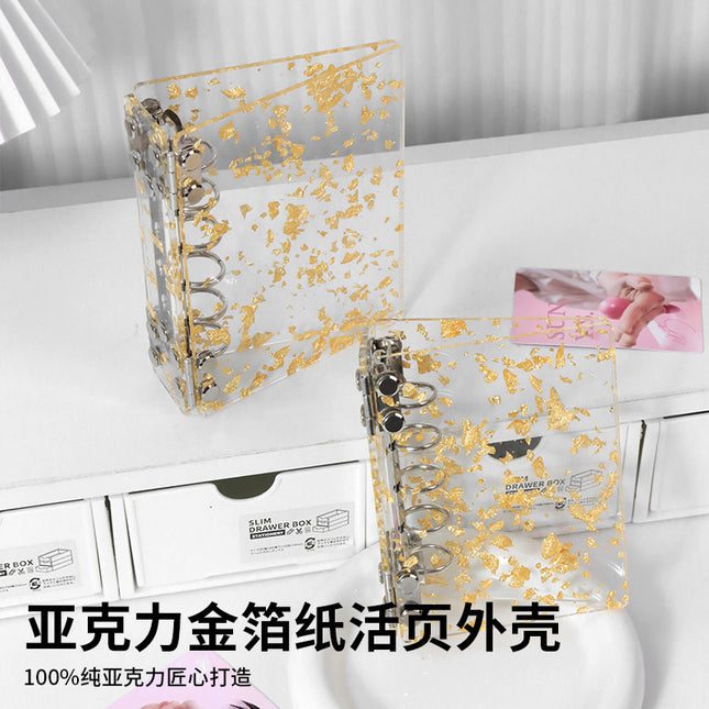 Cross-Border Spot Transparent Acrylic Loose-Leaf Book with Removable Shell Fantasy Gold Foil A7M5 Handbook Folder