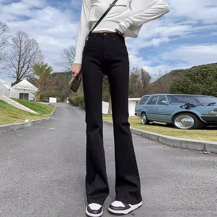 Black Stretch Micro-Flared Jeans for Women, Thin Summer 2025 New High-Waisted Slimming Pear-Shaped Body Horse Hoof Pants
