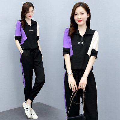 Fashion Set Women's 2023 Summer New Women's Clothing Age-reducing Western Style Sports Casual Two-piece Set Foot Set Pants
