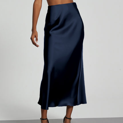 In-Stock Cross-Border Women's Clothing Wholesale European and American Style Elegant Satin Midi Skirt Slimming and Flowy