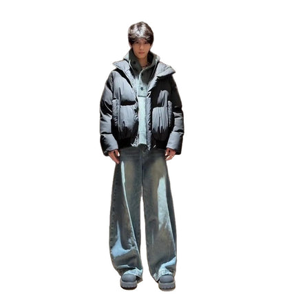 Boys' Cool and Handsome Outfits, High-End, Handsome Wide-Leg Jeans, Cotton Clothes, Two-Piece Set, Winter Matching Set